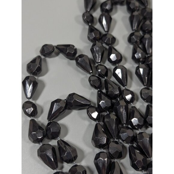 Vintage Black Lucite‎ Teardrop Faceted Bead Long Necklace 60 inch Opera - Picture 4 of 7